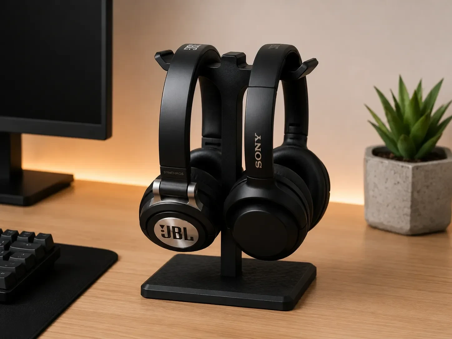 Soporte para auriculares de doble cabezal